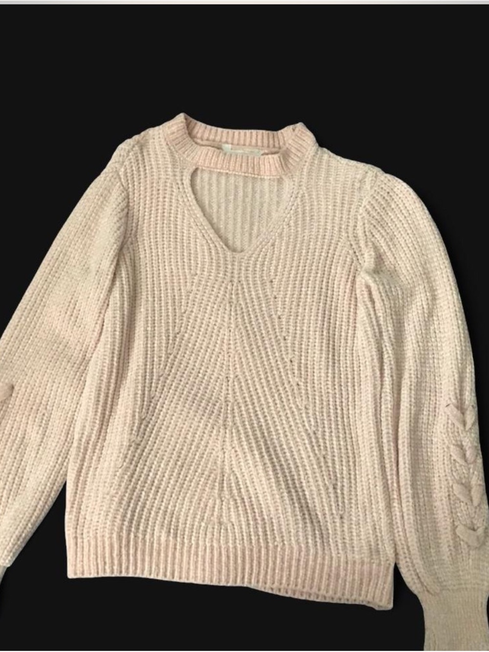 No Boundaries Pale Pink V-Neck Cable Knit Sweater